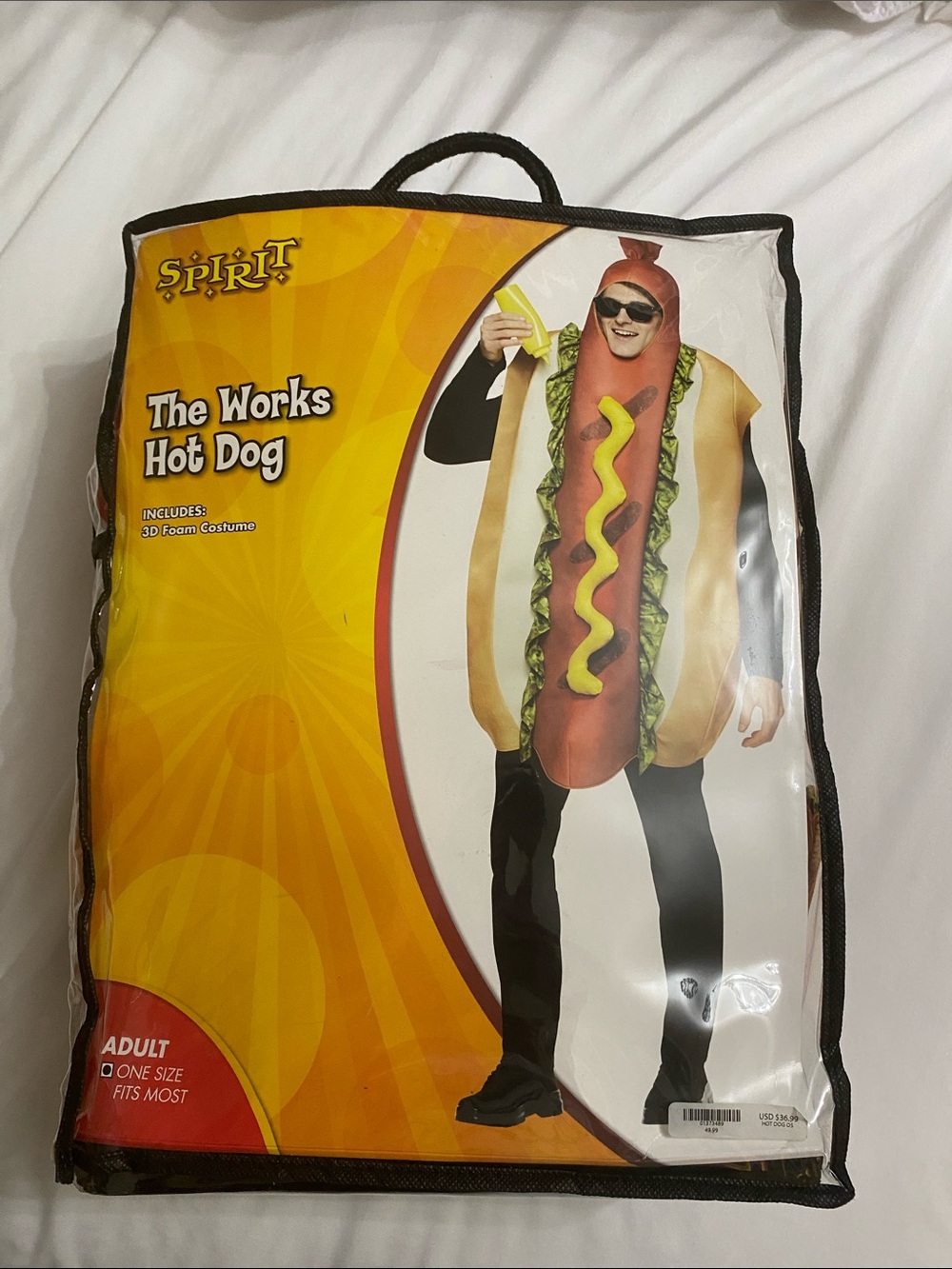 Adult Spirit Hot Dog Costume in Red, Brown, Yellow